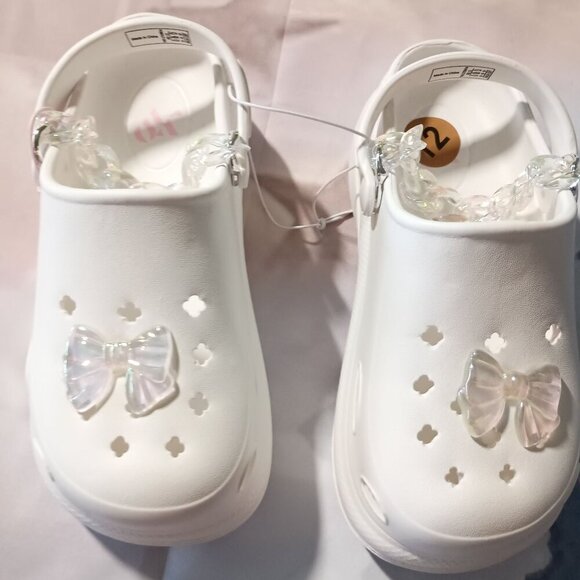 YVO Kids Other - YVO Girls White Platform Chain Clogs Size 12 Acrylic Bow NEW w/ Tags